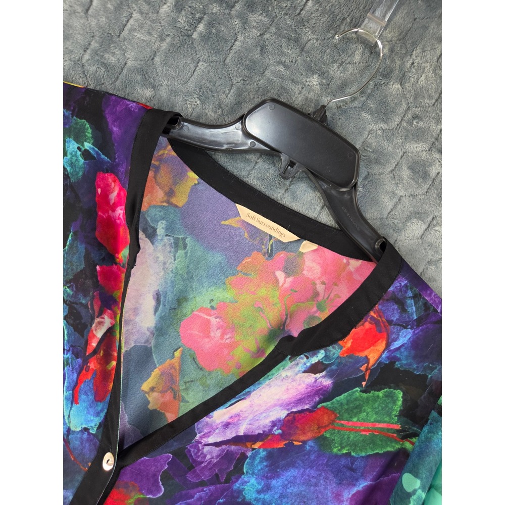 Soft Surroundings Floral Abstract Button Tunic Top 1X Black Multicolor 5BF39